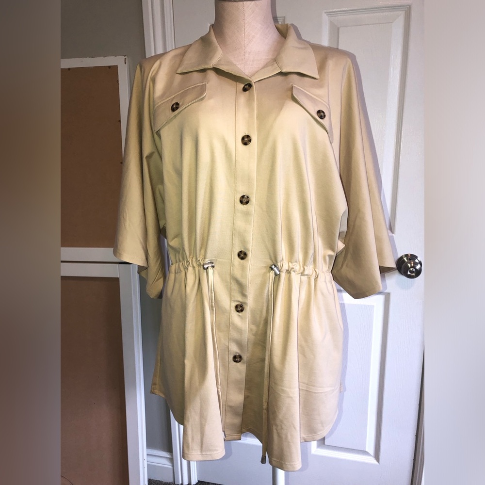 MarlaWynne Button Front Drawstring Shirt Jacket